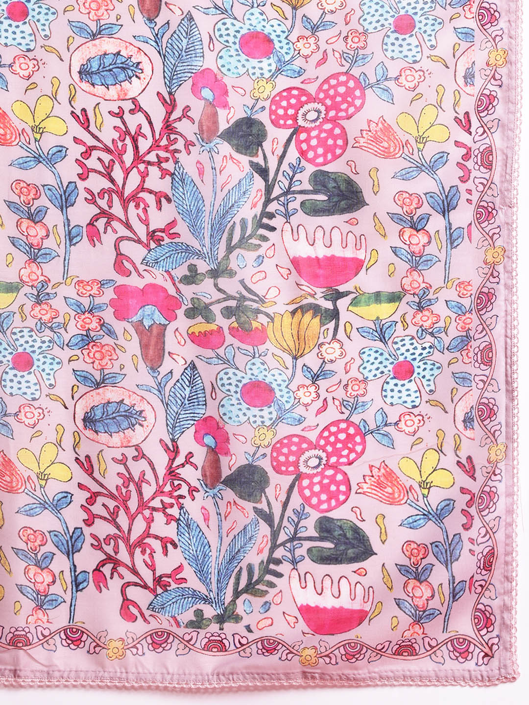 Women Floral Embroidered Pleated Thread Work Pure Cotton Kurta with Trousers & With Dupatta